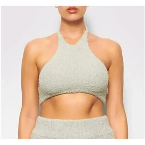 SKIMS Cozy Knit Halter Top Aqua‎ Women's Size S/M NWT